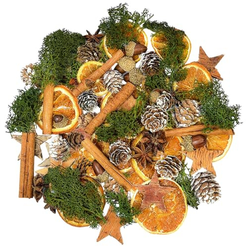 Qingbei Rina 63 StüCk Weihnachtsdeko Adventskranz Deko Set,Weihnachten Bastelset Kreative, Weihnachtspotpourri Natur Dekoration Mit Orangenscheiben,Zimtschnecken,Ölkiefer, Eicheln, Sternanis