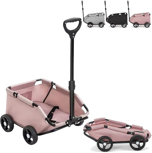XUANYU Carrito Plegable para Mascotas de Compañía, Viajes Transportador para Perros Pequeños Gatos, Plegable Portátil Carro de Transporte para Perros y Gatos (Rosa 35x54x31cm)