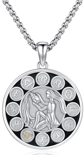 KQ&TTENG Sternzeichen Halskette 925 Sterling Silber Zwölf Sternbild Anhänger Halskette Horoskop Schmuck Astrologie Weihnachts Weihnachten Geburtstag für Männer Frauen