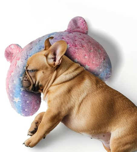 POMESEA Hundekissen für große Hunde, im Dunkeln leuchtendes weiches Nackenkissen, U-förmiges Kissen für Katzen und Hunde (Größe M, Leuchtend Rosa)