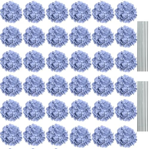 AVIVIHO 35Pcs Dusty Blue Hydrangea Artificial Flowers with Stems,Realistic Silk Hydrangeas Fake Flowers for Wedding Decor, Table Centerpieces, Baby Shower, Bouquet,Arch,Home Office Party Decoration