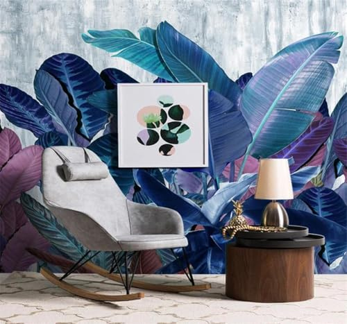 Tzxztt Dessin À La Main Fraîcheur Esthétique Feuille De Bananier Bleu Végétal Papier Peint 3D Moderne Soie Texturée Haut De Gamme Idéal Pour Le Salon Et La Chambre à Coucher-150cm×105cm