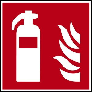 LEMAX® Brandschutzzeichen, Feuerlöscher F001 DIN EN ISO 7010 Kunststoff langnachleuchtend, selbstklebend rot/weiß 150x150mm