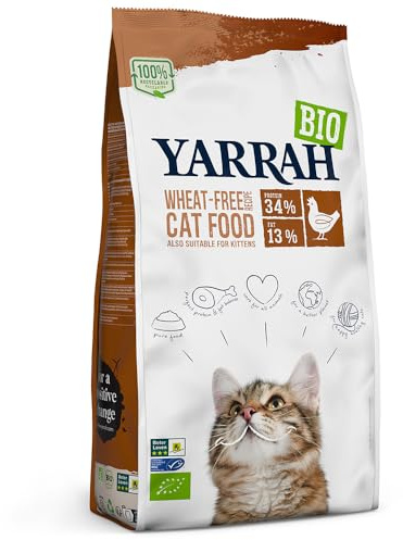 Yarrah - Cibo biologico per gatti, pollo e pesce, senza cereali, 2 x 800 g