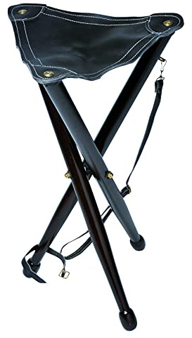 Januel - Siège Trépieds Hatier - Pieds Bois - Assise Cuir - Hauteur 65cm - Loisirs Nature Outdoor Camping Chasse Pêche Bushcraft - Marron - avec Bretelle - Solide et Durable Taille Unique