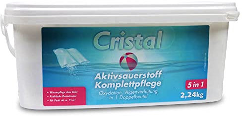 Cristal Pool Aktivsauerstoff 5 in 1 - Chlorfreie Desinfektion Algenverhütung Härtestabilisierung und Klareffekt - Komplettpflege - Granulat 4,48 kg