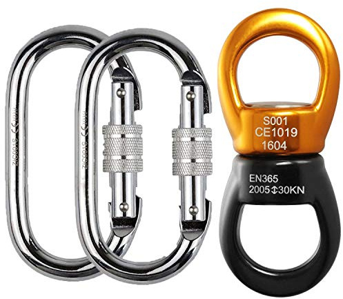 Sicherheit Aluminiumlegierung Dreieckiges Rotationsgerät Hängender Klettern Swivel Haken Zubehör 30KN 360 Grad Seil Swivel Connector für Klettern Hängematte und Swing Einstellung mit 2 Karabiner