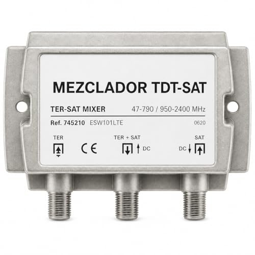 CABLEPELADO Mezclador de señal terrestre y satélite | TDT-SAT 1.5dB | Apto para distribuir las señales de TDT y Satélite por el mismo cable