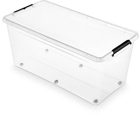 SimpleStore Aufbewahrungsbox mit Griff und Rädern ca. 75 l - Boxen Aufbewahrung Stapelboxen 76 x 39 x 35 cm - Ordnungsboxen - Aufbewahrungsbox mit Deckel Küche Büro, Schule, Werkstatt
