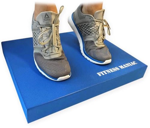 FITNESS MANIAC USA Balance Pad Physical Therapy Gym Exercise Mat & Foam Trainer Stability Disc Fitness Training Yoga Blue XL Cushion and Core Pads for Fit Seniors Exercises Balancing
