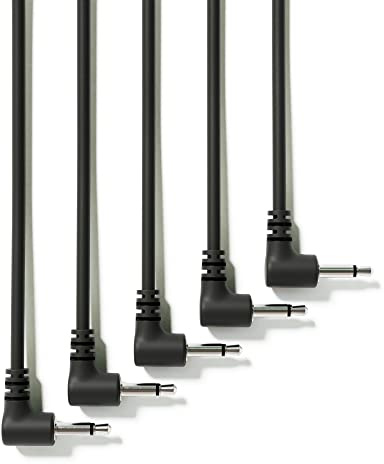 ExcelValley - 5-Pack - Rechtwinkliger Mono Modular Patchkabel - 3,5mm 1/8 Eurorack Synthesizer [Schwarz | 15 cm - 5,91]