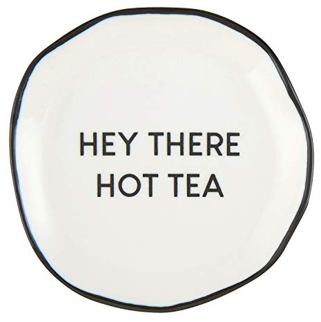 Santa Barbara Design Studio SIPS Drinkware Ceramic Tea Bag Rest, 3.5 Diameter, Hey There Hot Tea