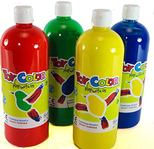 Toy Color Super washable Ready-mix paint | 1 Litre Bottle - Kids craft paint | Pack of 4 Red, Yellow, Blue, Green, 4 Colours