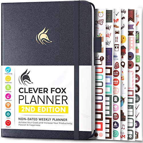 Clever Fox Planner 2nd Edition – Colorful Weekly & Monthly Goal Planner, Time Management & Productivity Organizer, Undated, A5 (Silver Black)