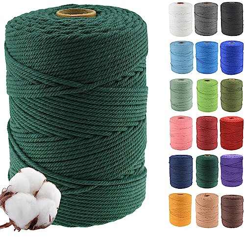 Klhamky 3mm×500m Natur Macrame Baumwollkordel - Baumwoll-Macrame-Seil, 4-Fach verdrillt aus 100% natürlicher Baumwolle für handgemachte Wandbehänge, DIY, Basteln, Stricken