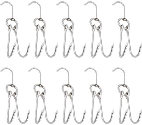 Yardwe 10Pcs Poultry Hanging Hook Stainless Steel Pork Hooks Meat Hook Heavy Duty for Bacon Roast BBQ Grill Hanger Cooking Tools