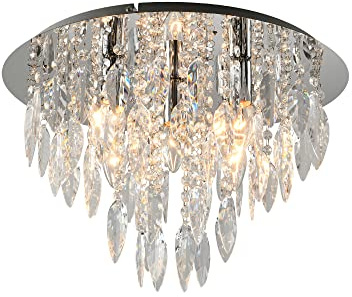 M2 OUTLET: LED-Kristall-Deckenleuchte/Kronleuchter (Chrom) Ø46cm, klar mit Besätzen