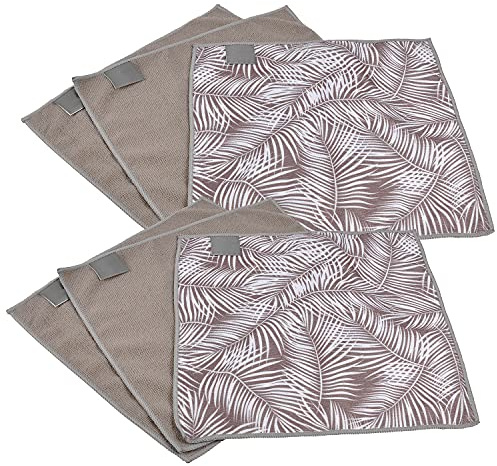 MACOSA UMEN192 6er Set Mikrofaser Tücher Taupe mit Muster Spültuch Polyester Putztuch Reinigungstuch Putz-Lappen Spüllappen Putzlappen Küchentuch Tuch