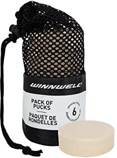 Winnwell Goalie Training Pucks - White 6oz Training Puck with Mesh Carrying Bag | Official Size & Weight| Great for Goaltenders & Training Drills (White 6-Pack)