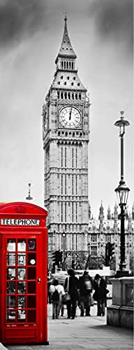 A.Monamour Türtapete Selbstklebend Türfolie Türposter 3D Rote Telefonzelle Und Big Ben London Gebäude Straßen Szene Vinyl Folie Türdeko Tapete Wandbild Türaufkleber Türtattoo 90 x 200 cm