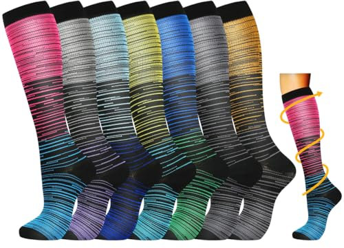 Losvcbcx Kompressionsstrümpfe,2/4/6/7 Paar Kompressionssocken für Damen und Herren mit 15–20 mmHg sind die besten Sport- und Medizinstrümpfe für Krankenschwestern auf Flugreisen