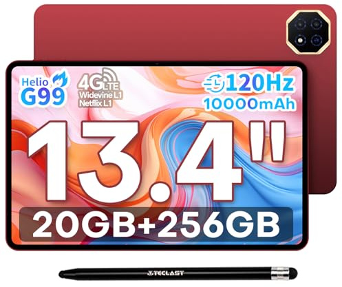 TECLAST T65PLUS Helio G99 Tablet 13.4 Pulgadas, 2.2GHz Octa-Core 120Hz Tablet Android 15, 20GB RAM+256GB ROM(TF 8TB), Doble SIM 4G LTE + 5G WiFi, 10000mAh/18W, Widevine L1/GPS/8MP+13MP/BT5.2/OTG, 2026