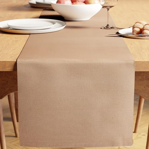 Encasa XO Tischläufer, Feinripp Baumwolle, Modern 13x98 | Solide Beige, Maschinenwaschbar | Garngefärbt, Formstabil | Langlebig & Pflegeleicht | Tischdeko Esstisch & Küche