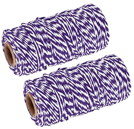 sourcing map Cordel Embalaje Cuerda Envoltura Algodón Cordel 100M/109 Yardas Púrpura y Blanco Cuerda para Regalo Envoltura, Navidad Cordel, Paquete de 2