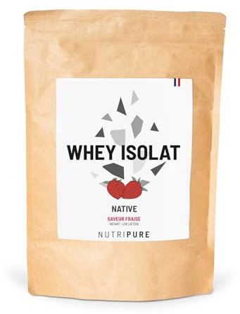 Nutripure | Whey Isolate Native en Poudre | Complément à base de Protéines de Lait | Développement Musculaire & Musculation | 85% Protéines, 19% BCAA, 40% EAA | Fraise | 750 gr | France