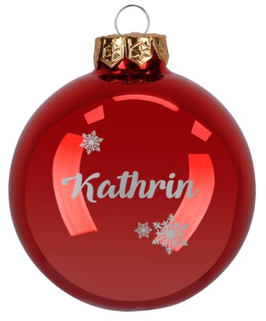 Herz & Heim® Weihnachtskugel aus Glas mit persönlicher Gravur/Rot oder Weiß/Matt oder Hochglanz/Ø 8 oder 10 cm/Verschiedene Motive Ø 8 cm, Rot Hochglanz, Schneekristall