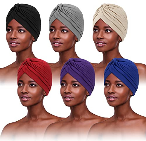 PHOGARY 6 Teile Plissee Turban Mütze Damen - Damen Turban für Haarausfall, Kopfbedeckung & Kopftuch, 6 Farben