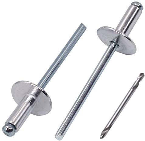 SKIR'CO (300 pezzi) Rivetti ciechi in alluminio con flangia grande 4,0 x 10 mm, mandrino in acciaio, punta per trapano inclusa