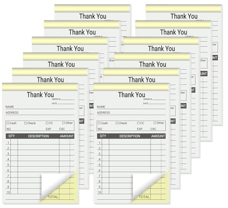 suituts 12 Pack Thank You Receipt Book for Small Business, 3.5 x 5.5 Inch, 2 Part Carbonless Sale Order Book, Order Pads Invoice Book 50 Sets Each Pad,Total 600 Sets