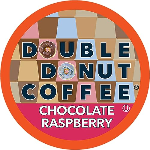 Double Donut Coffee Flavored Coffee Pods, Chocolate Raspberry Coffee, Single Serve Medium Roast Coffee for Keurig K Cups Brewers, 24 Count