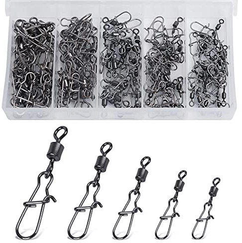 Realure 100/200 Stück Rollende Angelwirbel mit Karabiner Edelstahl Wirbel Angeln Forellen Angeln Wirbelkarabiner Angel Wirbel fur Fischköder Wirbel Angelzubehör Wirbel 5 Größe 4# 6# 8# 10# 12#