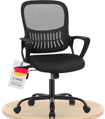 DUMOS Bürostuhl Ergonomisch, Schreibtischstuhl mit Lendenwirbelstütze, Drehstuhl mit Armlehne, Computerstuhl, Höhenverstellbarer Office Chair, Bürostühle Geeignet für Büro und Schlafzimmer (Schwarz)