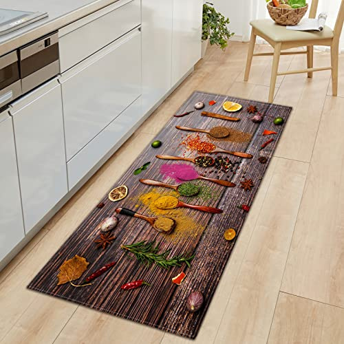 GOKSEL Küchenläufer Farben & Gewürze Teppich Läufer Wasserdicht rutschfest, Teppich Läufer Küchenmatte für Küche Flur Wohnzimmer Schlafzimmer Badezimmer 50 x 160cm