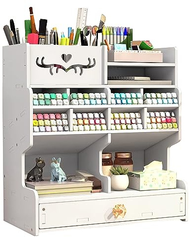 NUODWELL Organizer da scrivania con cassetto, bianco, grande capacità, scatola portapenne fai-da-te, scaffale portaoggetti da scrivania per ufficio, scuola e casa (Bianco D)