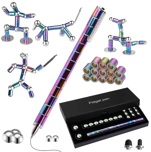 Getyjoe Penna Magnetica Multifunzione Penna a Sfera Magnetica Fidget Pen Pen-na Giocattolo Combinata Regalo Compleanno per Uomini Donne Adolescenti-Colorate