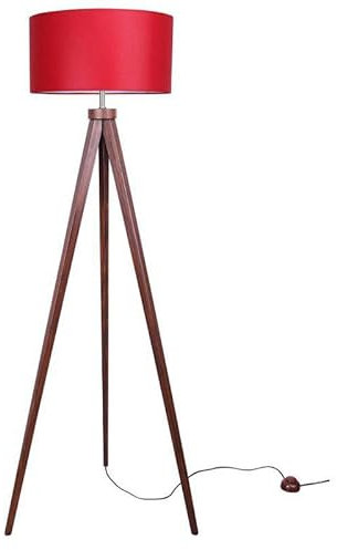 Light-Home Lampenschirm Stehlampe Modern - Standleuchte für Wohnzimmer Schlafzimmer Büro - Dreibeinige Industrial Lampe aus Holz - Palisander und Rot