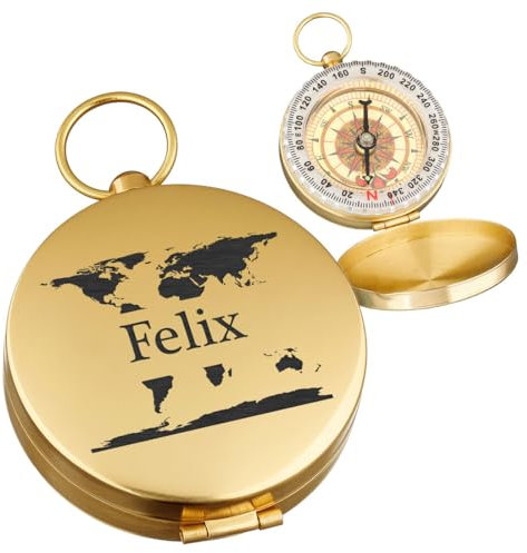 polar-effekt Gold Taschenkompass mit Gravur - Metall Kompass mit Namen - Geschenk zum Jubiläum - ideal für Wandern, Jagen und Segeln