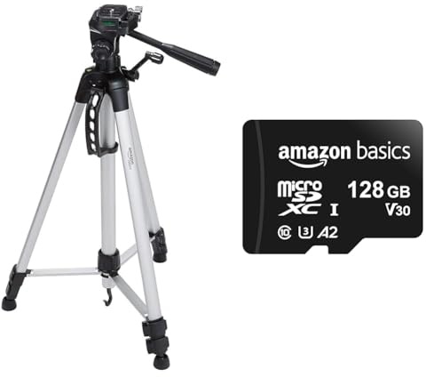 Amazon Basics Complete Tripod Units, 60 inch Lightweight Tripod with Bag + Amazon Basics Micro SD Cards, 128 gb