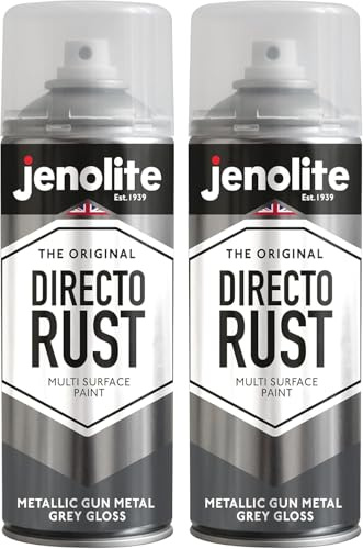 JENOLITE Directorust Metallic Gloss Spray Paint | GUN METAL GREY | 2x400ml | Multi-Surface Grey Spray Paint for Metal, Wood, Plastic | All-In-OnePrimer, Undercoat and Topcoat | Interior & Exterior