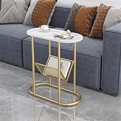 GLMGBP 2-stufiger Sofa-Beistelltisch für das Wohnzimmer, ovaler Kleiner Beistelltisch, nordischer Schiefer-Couchtisch, Snack-Tisch in Weiß, Nachttisch für Schlafzimmer, Leichter Luxus-Ecktisch, Sei