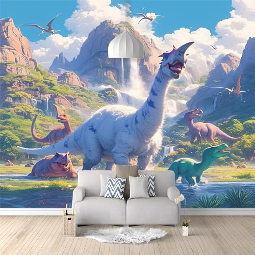 3D Effekt Berge, Meere, Tiere, Dinosaurier Wandtapete - Fototapete für Wohnzimmer und Kinderzimmer | Wanddeko Tapete | 250 (B) x 175 (H) cm