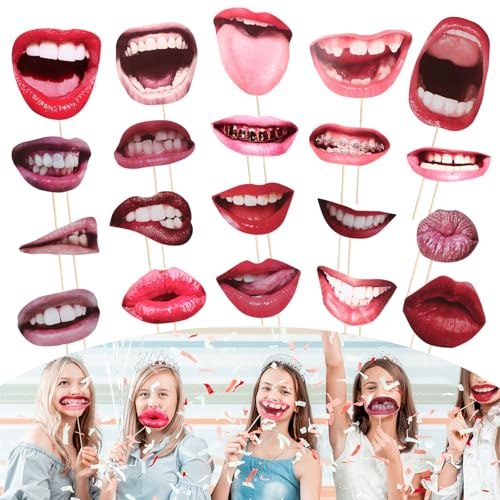 AOZUO 20 scatole fotografiche per matrimoni, foto di scena, divertenti labbra, bocca, per feste, selfie, accessori per carnevale, compleanni, lauree, Halloween, decorazione (stile1)