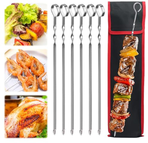 AMZLORD Spiedini di Kabob Spiedini di Barbecue in Acciaio Inossidabile Manico Lungo Spiedini di Grigliare Spiedini di Shish Kebab per Picnic da Campeggio all'aperto