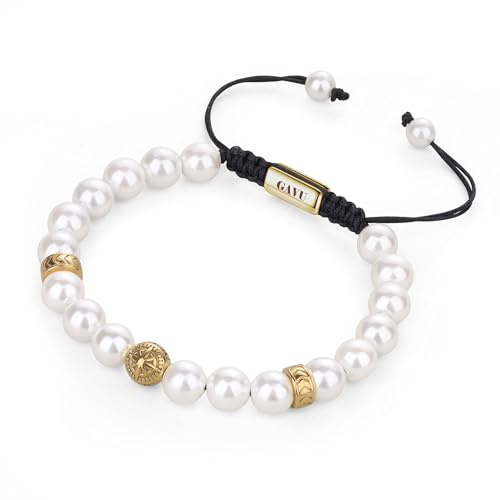 GAVU Bracciale Uomo Perle di Conchiglia con Charm Bussola, Bracciale Surfista da Uomo Color Argento