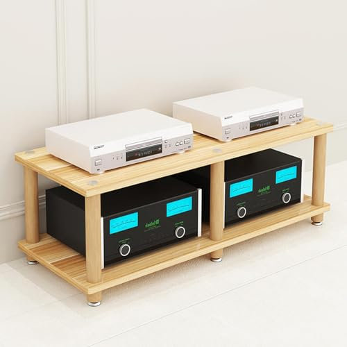 LYXWGRZD Audio Rack HiFi Regal, Phonoschrank mit offenem Stauraum, Plattenspieler Regal mit Schrankbeinen aus Massivholz, Record Player Stand for Besprechungs-, Wohn- und Aufnahmeräume(Wood color,46cm