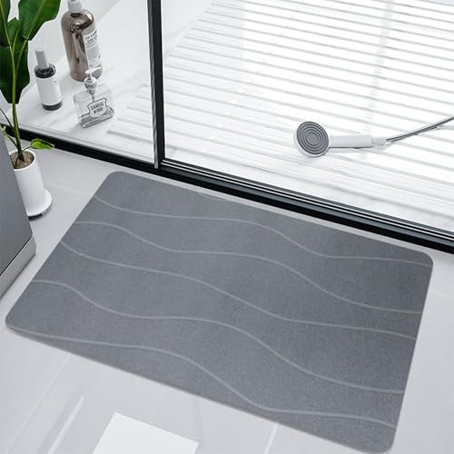 Beojonvy Alfombra de Baño Antideslizante, Súper Absorbente Alfombras Ducha, Alfombra-Diatomita-Baño, Alfombrilla baño Antideslizantepara Bañera, Ducha y Cuarto de Baños, Gris 40X60cm
